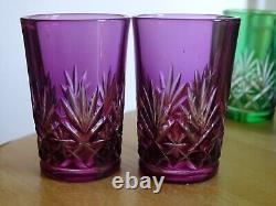 St Louis 8 Anciens Verres Liqueur Doubler Colorer Cristal Tailler Massenet 1920