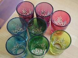 St Louis 8 Anciens Verres Liqueur Doubler Colorer Cristal Tailler Massenet 1920