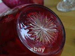 St Louis Ancien Service Nuit Cristal Doubler Colorer Rouge Gravure Florle 19eme