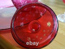 St Louis Ancien Service Nuit Cristal Doubler Colorer Rouge Gravure Florle 19eme
