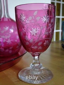 St Louis Ancien Service Nuit Cristal Doubler Colorer Rouge Gravure Florle 19eme