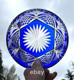 St Louis Coupe Saladier Centre De Table Cristal Taillé De Couleur Coloré Bleu