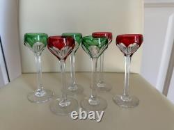 St Louis modèle Bristol 6 verres à pied à liqueur cristal taillé rouge et vert