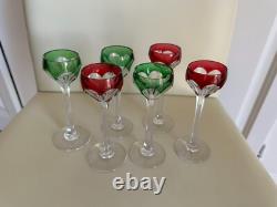 St Louis modèle Bristol 6 verres à pied à liqueur cristal taillé rouge et vert