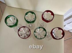 St Louis modèle Bristol 6 verres à pied à liqueur cristal taillé rouge et vert