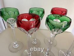 St Louis modèle Bristol 6 verres à pied à liqueur cristal taillé rouge et vert