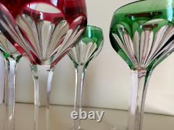 St Louis modèle Bristol 6 verres à pied à liqueur cristal taillé rouge et vert