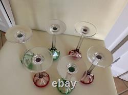 St Louis modèle Bristol 6 verres à pied à liqueur cristal taillé rouge et vert