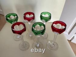 St Louis modèle Bristol 6 verres à pied à liqueur cristal taillé rouge et vert