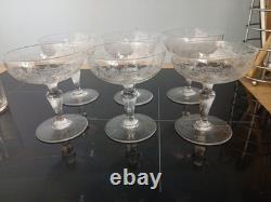 Suite de 6 coupes à champagne en cristal gravé baccarat saint louis h 11.5 cm