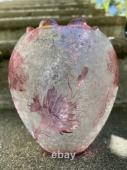 Superbe Globe Tulipe Cristal Givre Degage A L'acide St Louis Motif Oeillets 1900