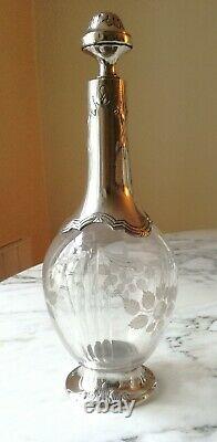 Très grande carafe verseuse cristal taillé & argent massif XIXe! St. Louis XVI