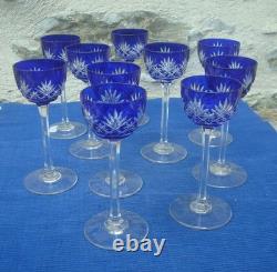 V74 Lot 10 Verre Cristal Overlay Bleu St Louis ancien Modèle Massenet