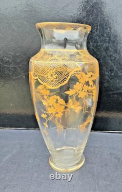 Vase Cristal Saint Louis Baccarat Decor Dore Papillons Fleurs 1900
