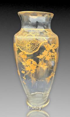 Vase Cristal Saint Louis Baccarat Decor Dore Papillons Fleurs 1900