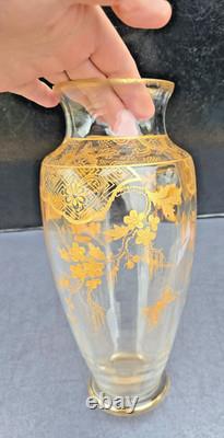 Vase Cristal Saint Louis Baccarat Decor Dore Papillons Fleurs 1900