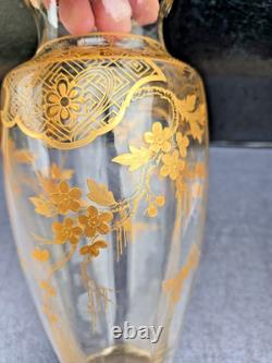 Vase Cristal Saint Louis Baccarat Decor Dore Papillons Fleurs 1900