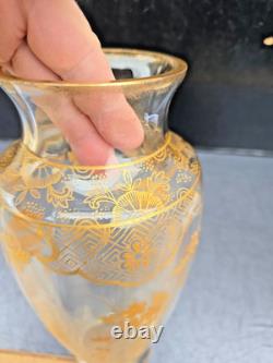 Vase Cristal Saint Louis Baccarat Decor Dore Papillons Fleurs 1900
