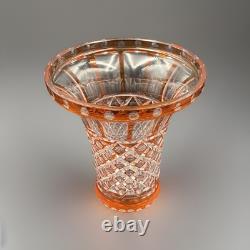Vase Évasé Cristal De Saint-Louis Overlay 1930 Art Deco Orange H21cm Bon état