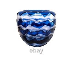 Vase contemporain en cristal overlay bleu acide signé Saint-Louis St océane