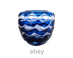 Vase contemporain en cristal overlay bleu acide signé Saint-Louis St océane