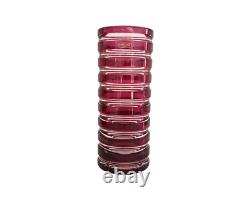 Vase cristal overlay rouge rose framboise taillé signé signature Saint-Louis St
