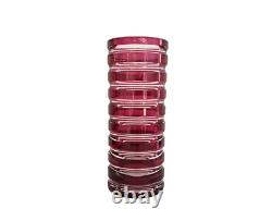 Vase cristal overlay rouge rose framboise taillé signé signature Saint-Louis St