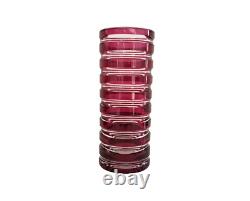 Vase cristal overlay rouge rose framboise taillé signé signature Saint-Louis St