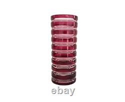 Vase cristal overlay rouge rose framboise taillé signé signature Saint-Louis St