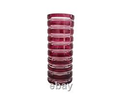 Vase cristal overlay rouge rose framboise taillé signé signature Saint-Louis St