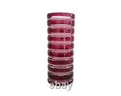 Vase cristal overlay rouge rose framboise taillé signé signature Saint-Louis St
