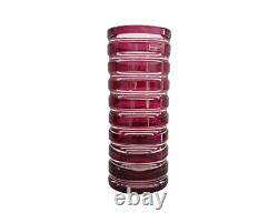 Vase cristal overlay rouge rose framboise taillé signé signature Saint-Louis St