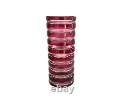 Vase cristal overlay rouge rose framboise taillé signé signature Saint-Louis St