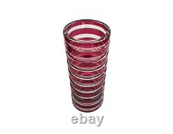 Vase cristal overlay rouge rose framboise taillé signé signature Saint-Louis St