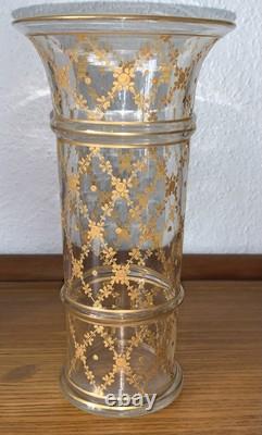 Vase en cristal soufflé doré XIXe Empire Baccarat St Louis guirlande de fleurs