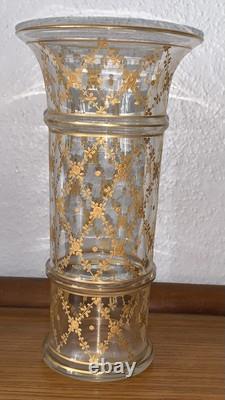 Vase en cristal soufflé doré XIXe Empire Baccarat St Louis guirlande de fleurs