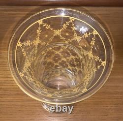 Vase en cristal soufflé doré XIXe Empire Baccarat St Louis guirlande de fleurs