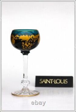 Verre à vin du Rhin bleu en cristal de St Louis Massenet Or Roemer glass