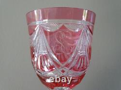 Verre vin du Rhin cristal SAINT LOUIS Roemer rose monogrammé SE LOT 2
